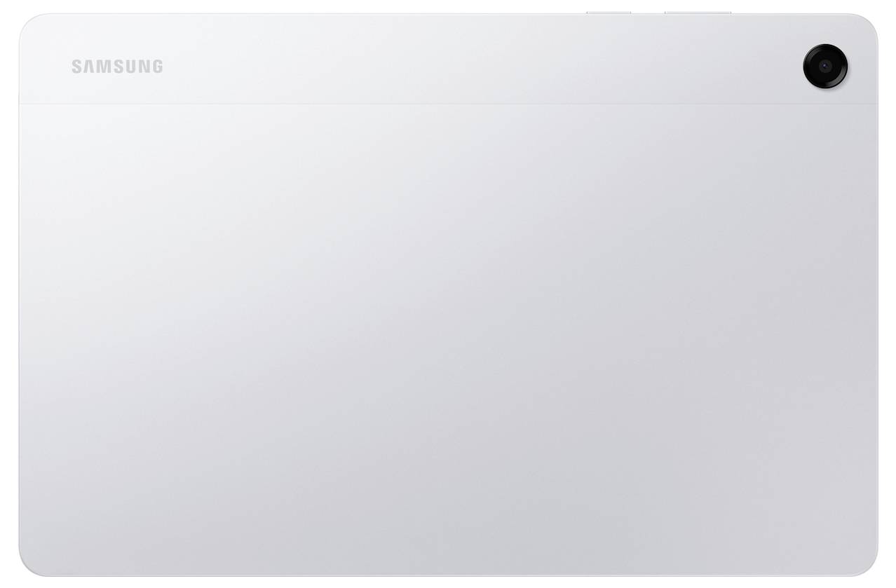 Samsung-Tablet, Rückansicht, mit einer einzelnen Rückkamera in der oberen rechten Ecke und einem minimalistischen Design.