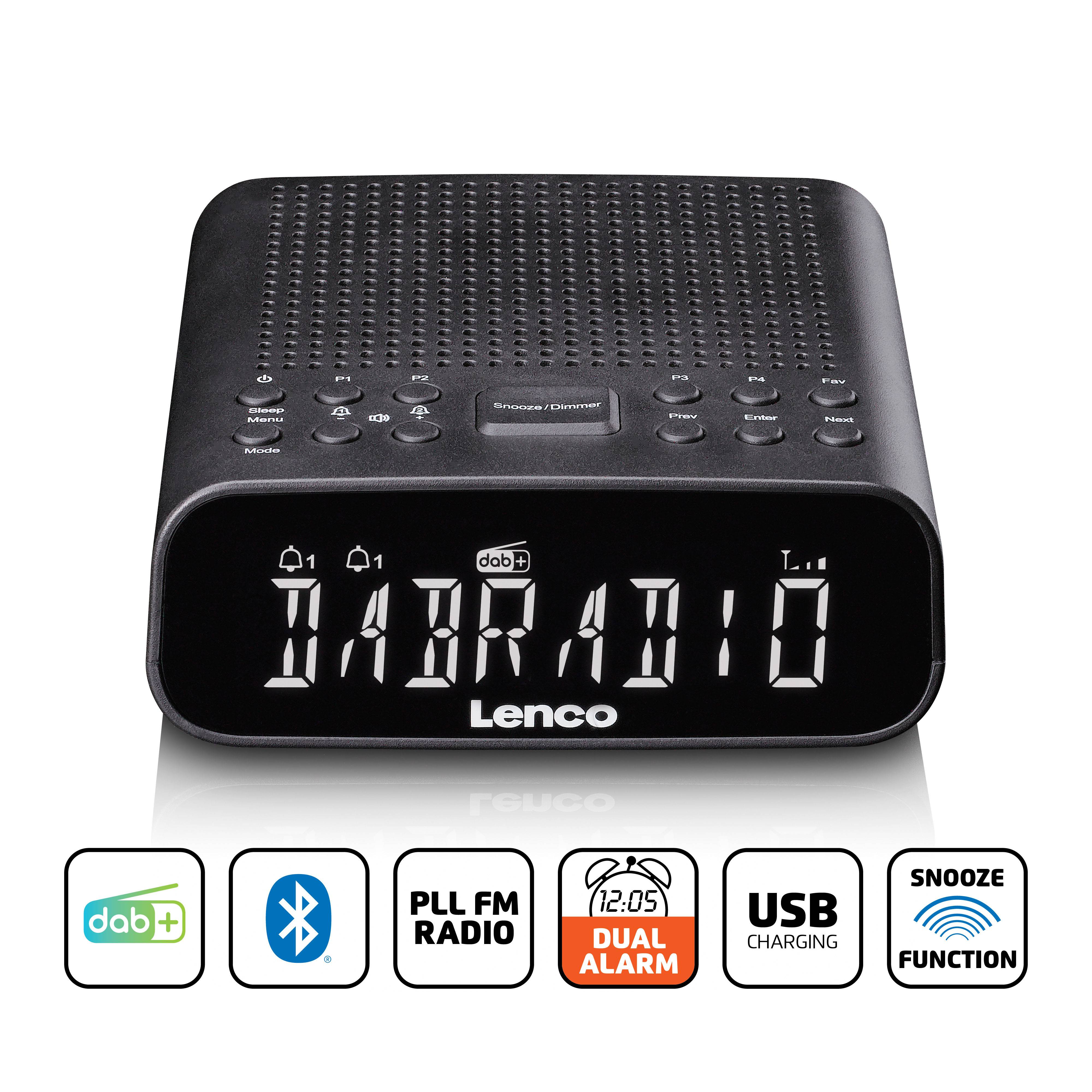 Lenco Radiowecker DAB, UKW, DAB+ Bluetooth®, AUX, DAB, DAB+, UKW Weckfunktion Schwarz