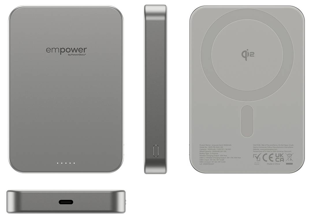 Ein schlanker, rechteckiger Powerbank mit 