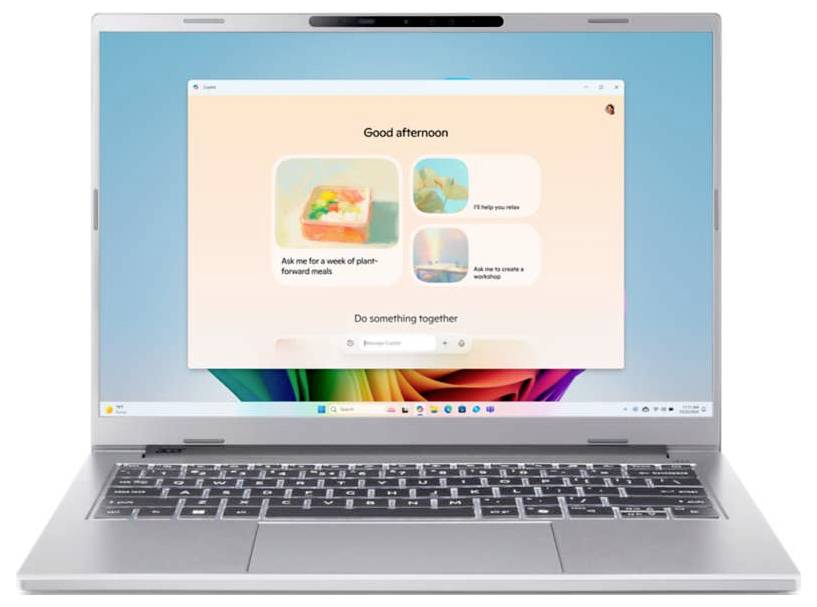 Laptop zeigt einen Bildschirm mit vier Optionen: „Guten Tag