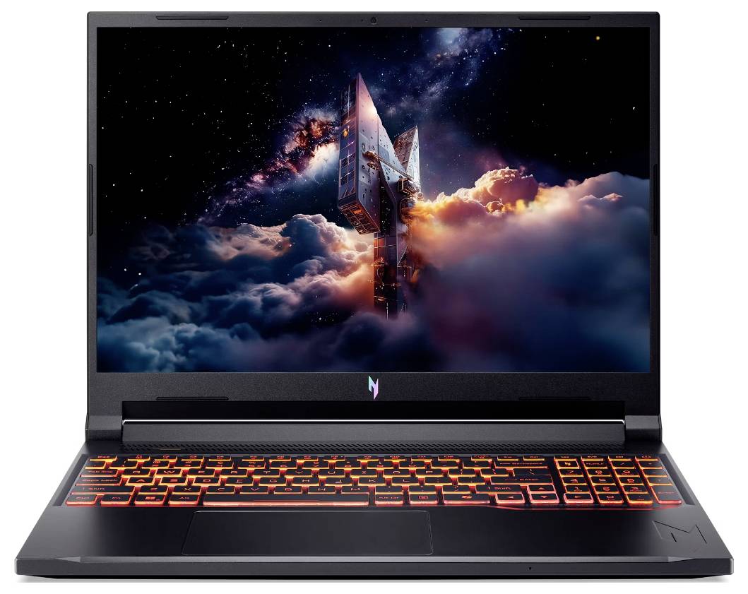 Ein Laptop, der eine dramatische Science-Fiction-Szene zeigt, mit einem Raumschiff, das über Wolken aufsteigt und Themen von Erforschung und Abenteuer andeutet.