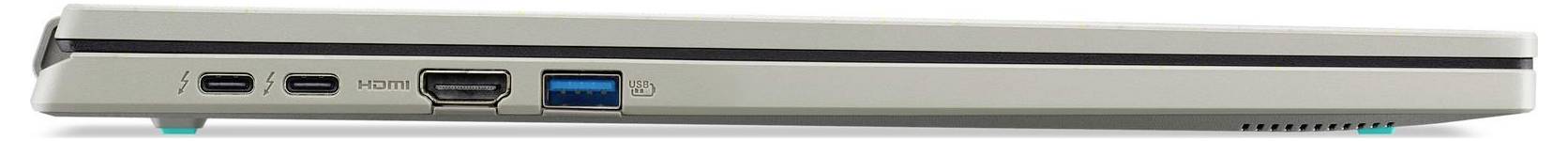 Ein Laptop wird von der Seite geschlossen gezeigt, mit USB-, HDMI- und Audioports.