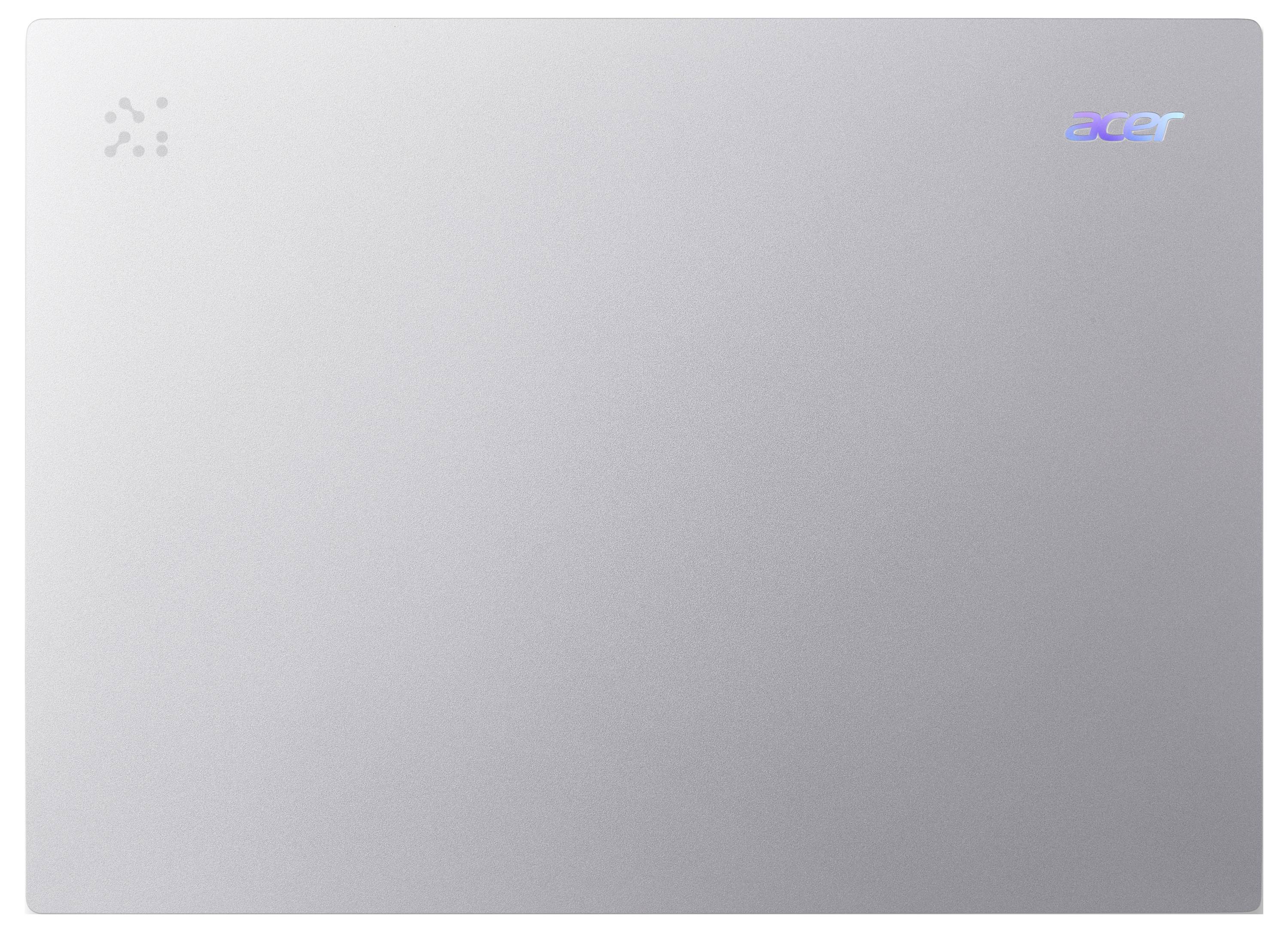 Das Bild zeigt einen minimalistischen, silbernen Laptop-Deckel mit einem kleinen Acer-Logo in der oberen rechten Ecke.