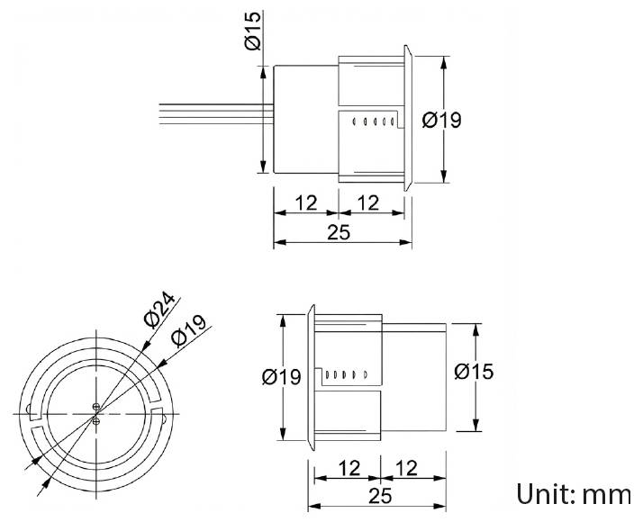 Schwarzer Doppelrohrhalter mit Schrauben und zwei schwarzen Kabelverbindern, angeordnet zur Montage.