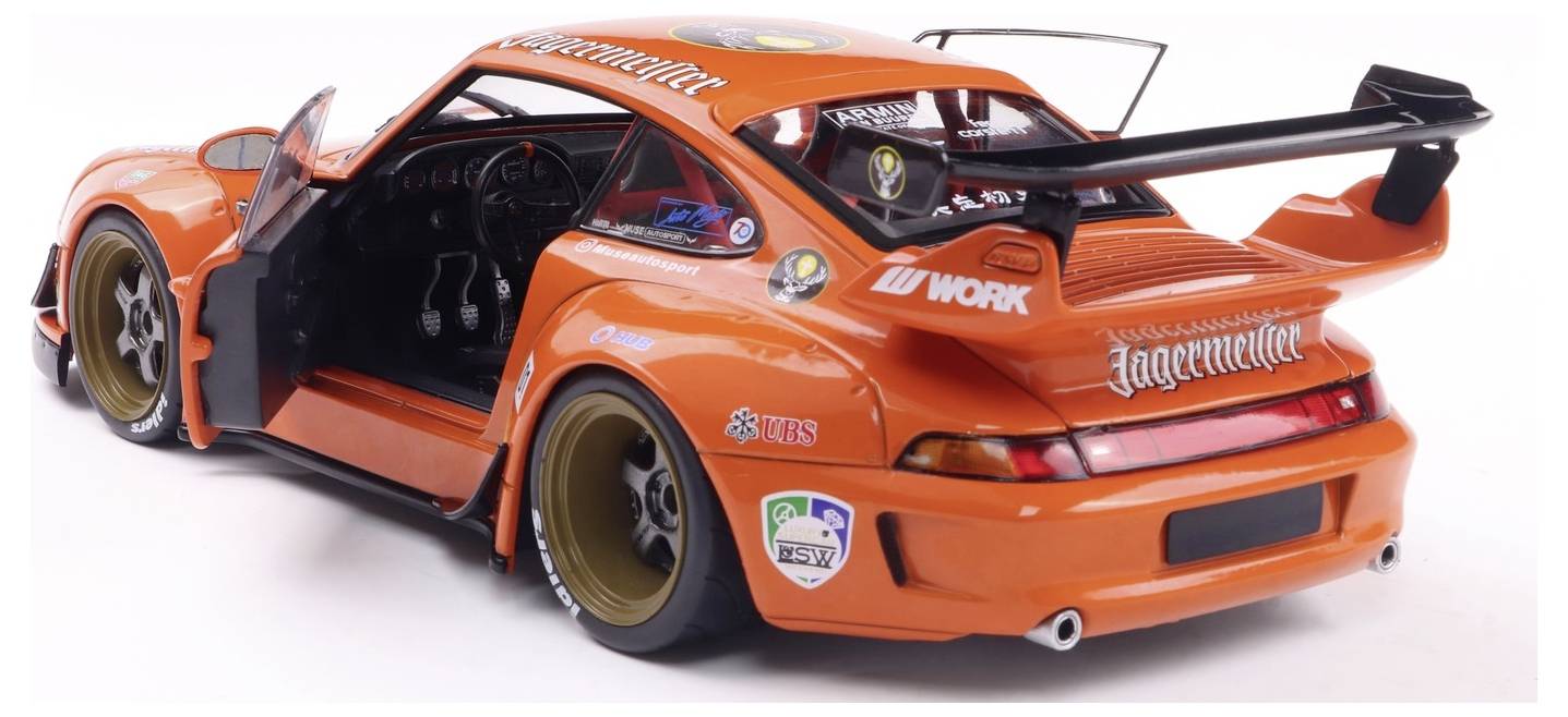 Solido PKW Modell Porsche RWB BODYKIT JÄGERMEISTER orange Fertigmodell PKW Modell