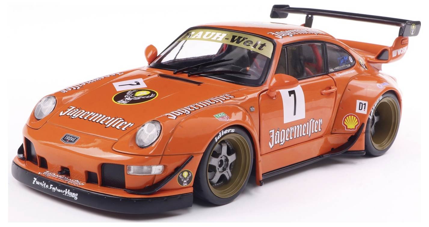 Solido PKW Modell Porsche RWB BODYKIT JÄGERMEISTER orange Fertigmodell PKW Modell