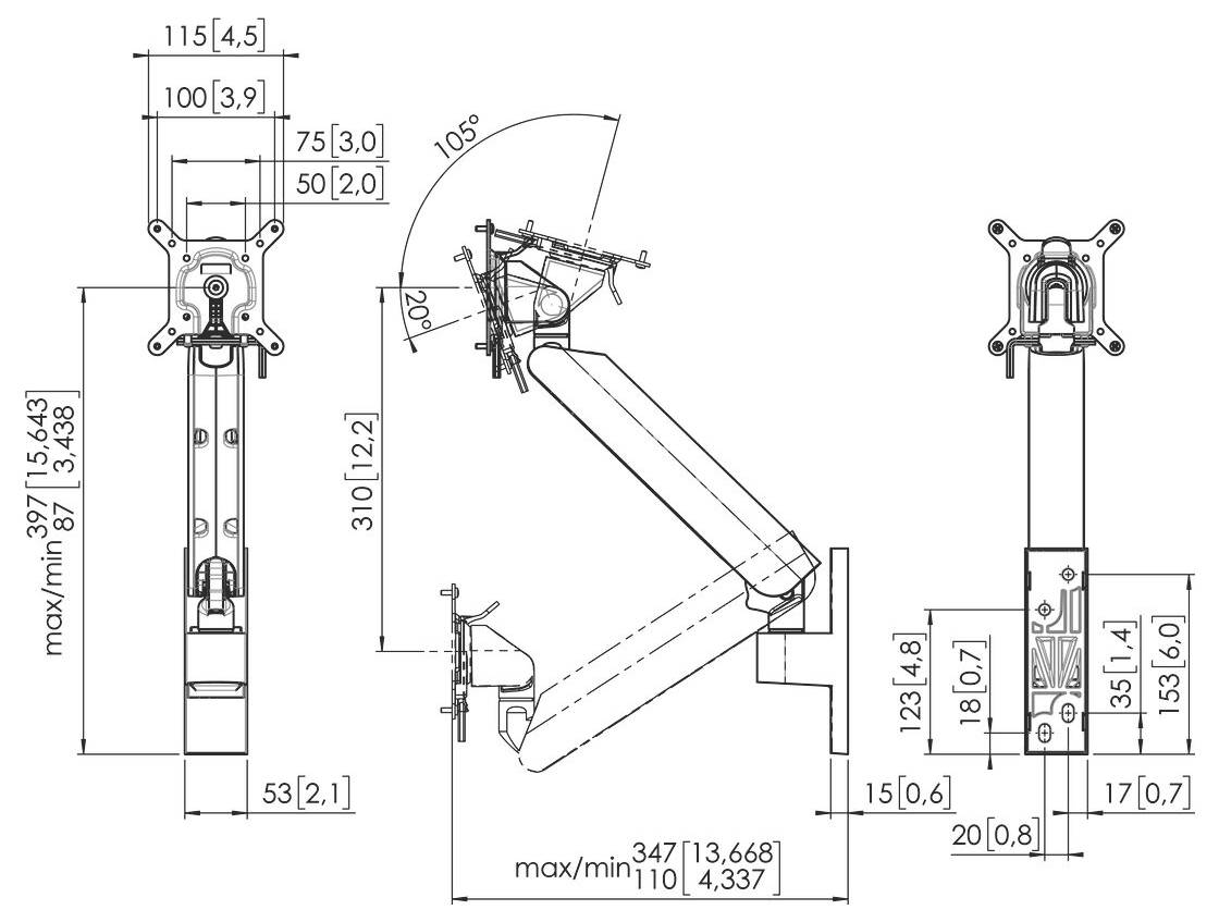 Vogel's MOMO 4126 Monitor-Wandhalterung 1 Display(s) 25,4cm (10") - 109,2cm (43") Schwarz Höhenverstellbar, Neigbar, Drehbar