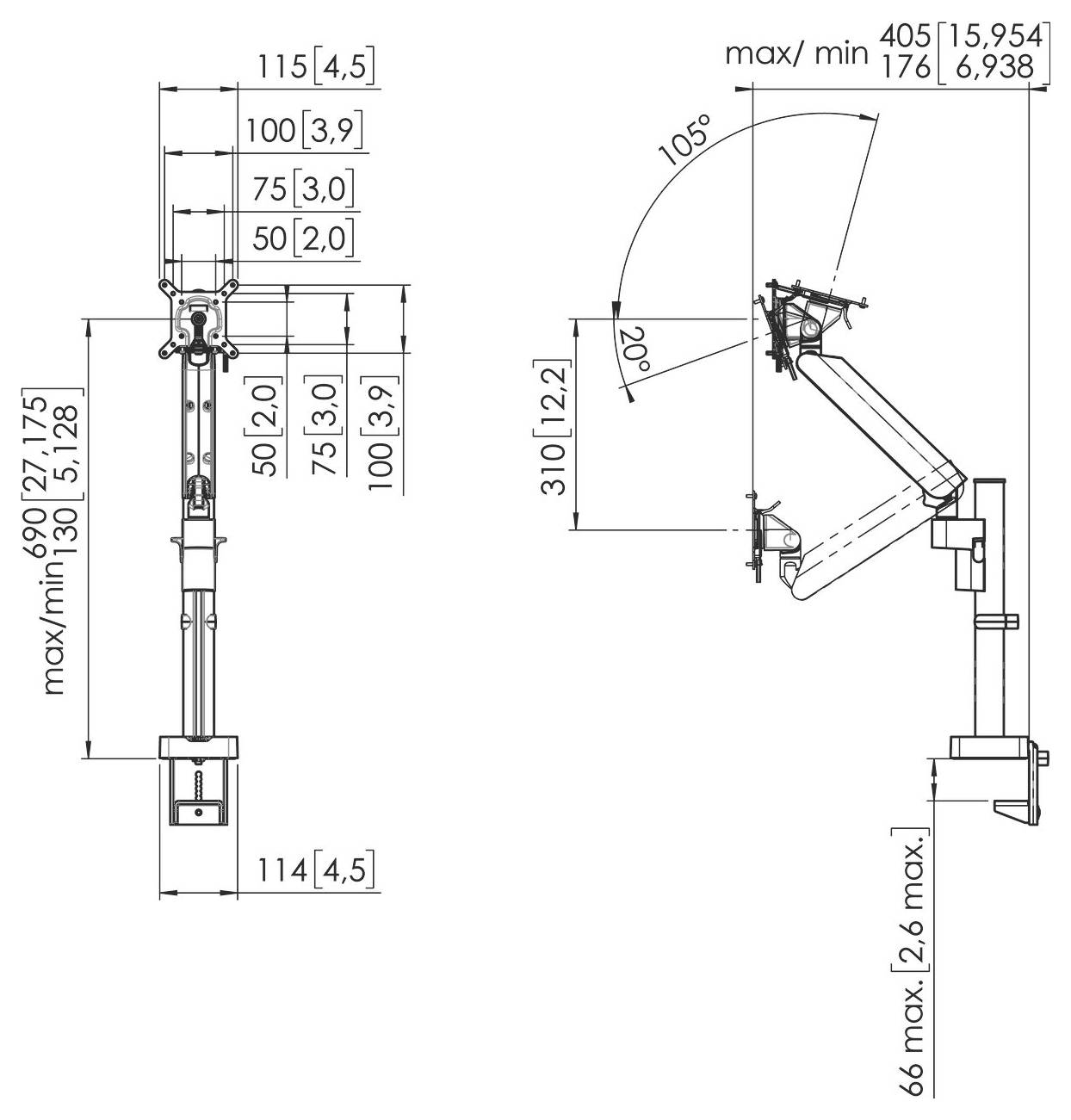 Vogel's MOMO 4127 Monitor-Tischhalterung 1 Display(s) 25,4cm (10") - 109,2cm (43") Schwarz Höhenverstellbar, Neigbar, Drehbar