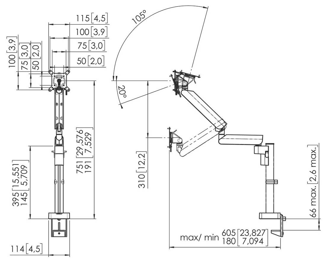 Vogel's MOMO 4137 Monitor-Tischhalterung 1 Display(s) 109,2cm (43") Schwarz Höhenverstellbar, Neigbar, Drehbar, Schwenkbar