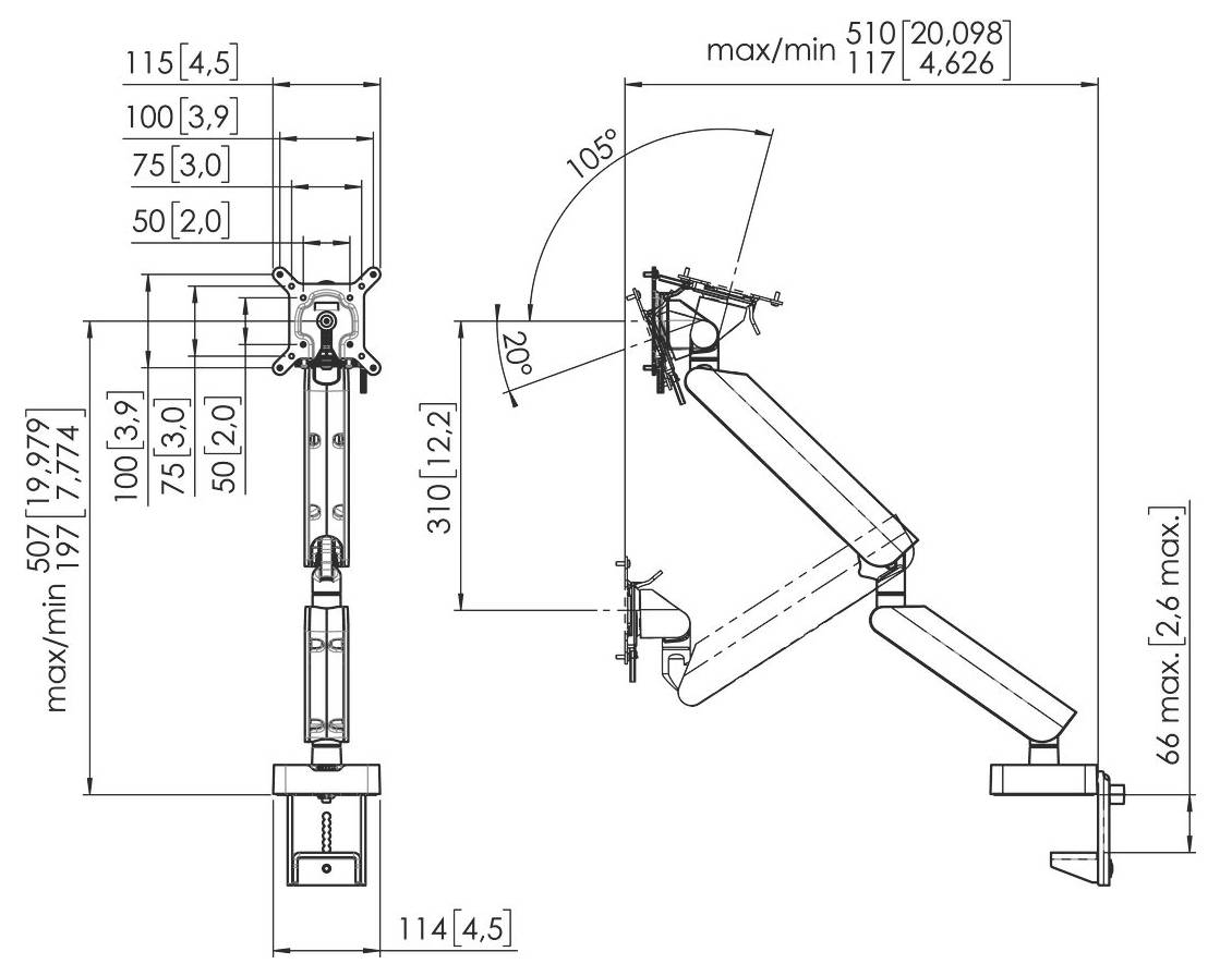 Vogel's MOMO 4138 Monitor-Tischhalterung 1 Display(s) 25,4cm (10") - 109,2cm (43") Schwarz Höhenverstellbar, Neigbar, Drehbar