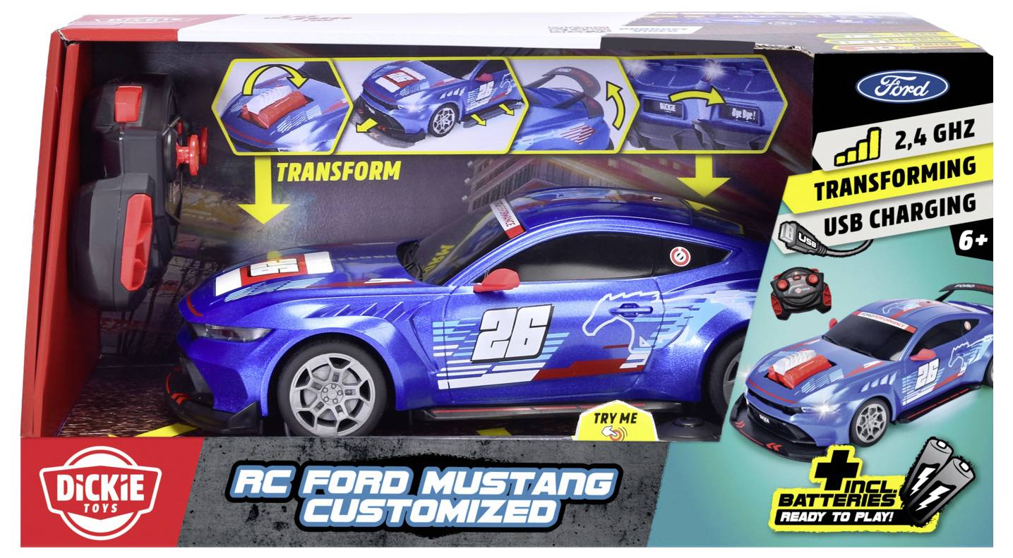 Dickie Toys 201105014 RC Ford Mustang Customized, Try Me, RTR 1:16 RC Einsteiger Modellauto Elektro Sportwagen