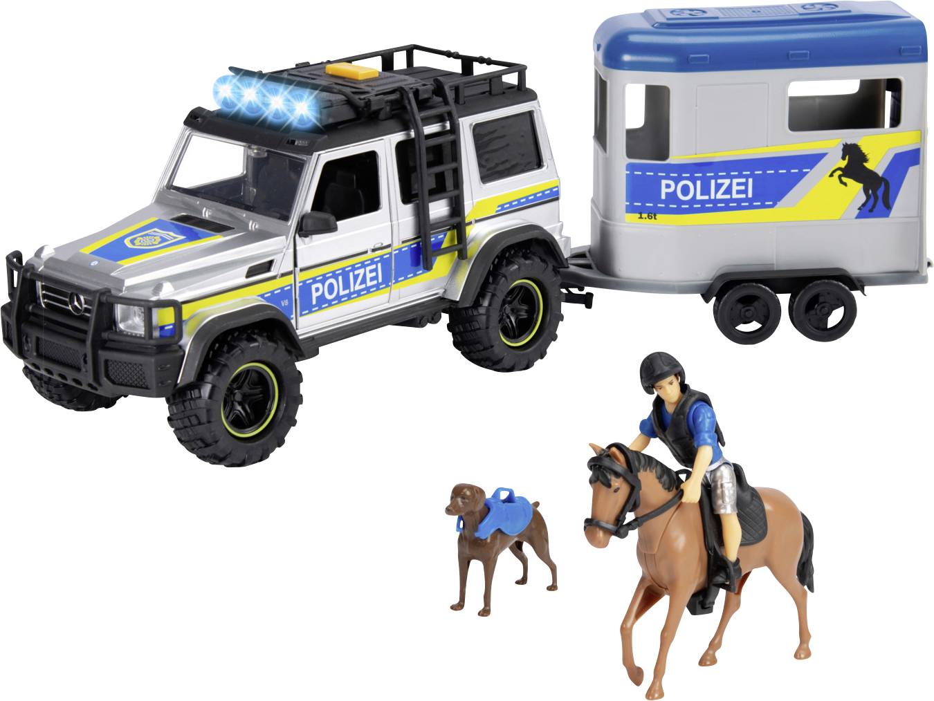 Dickie Toys Mercedes Benz Police Horse Trailer Fertigmodell Einsatzfahrzeug Modell