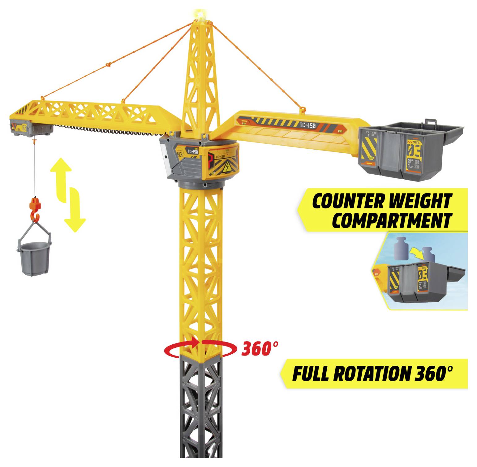 Dickie Toys Titan Crane Baufahrzeug Baufahrzeug inkl. Batterien, inkl. Akku, Ladegerät und Senderbatterien, mit Lichteffekt