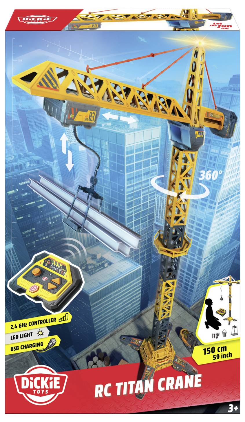 Dickie Toys Titan Crane Baufahrzeug Baufahrzeug inkl. Batterien, inkl. Akku, Ladegerät und Senderbatterien, mit Lichteffekt