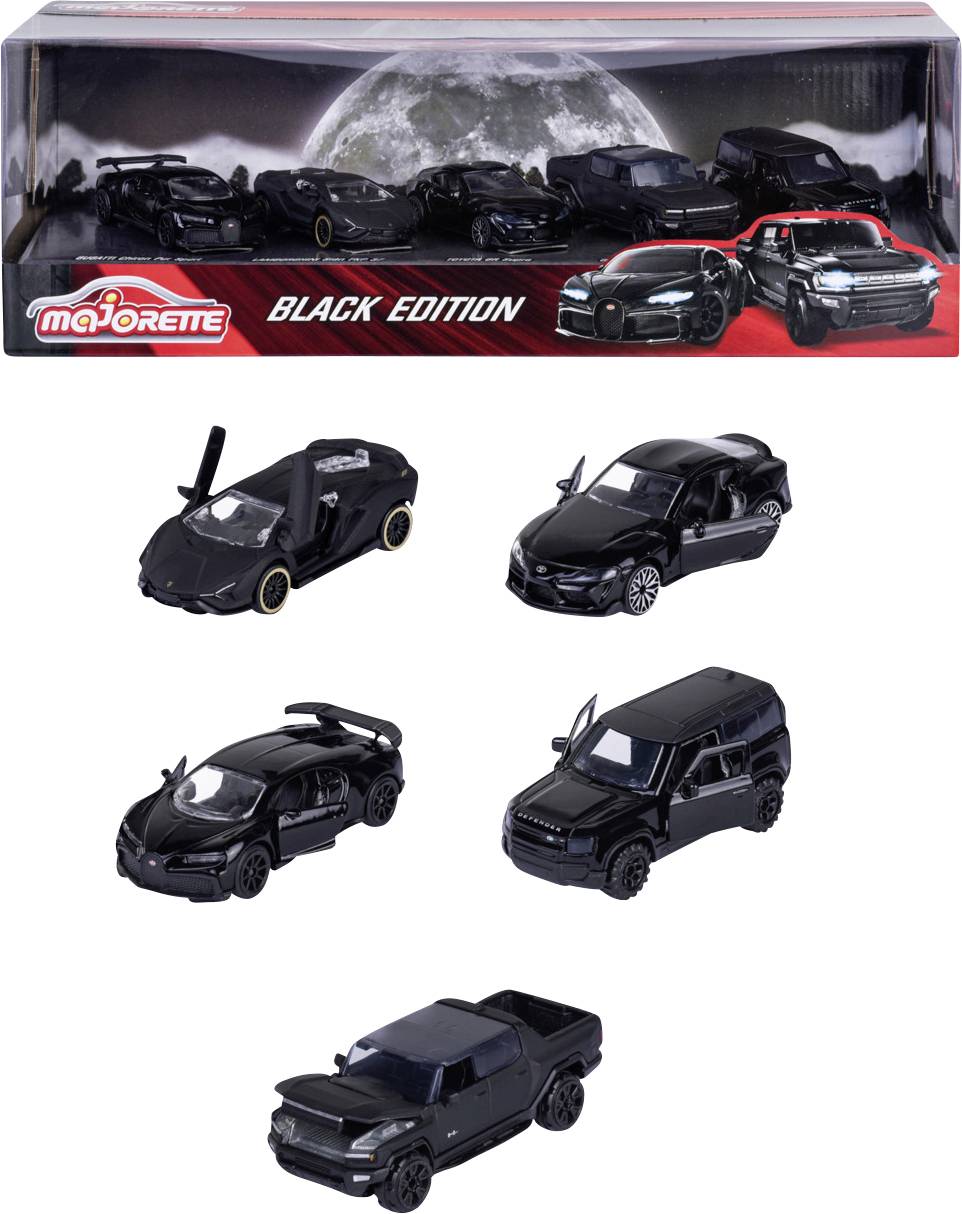 Majorette Bugatti, Lamborghini, Toyota, Land Rover Black Edition 5 Pieces Giftpack Fertigmodell PKW Modell