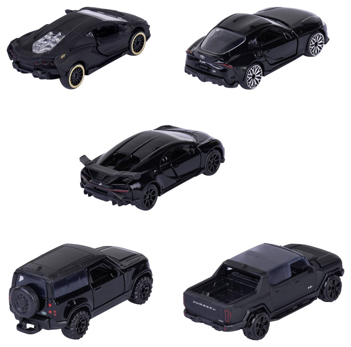 Majorette Bugatti, Lamborghini, Toyota, Land Rover Black Edition 5 Pieces Giftpack Fertigmodell PKW