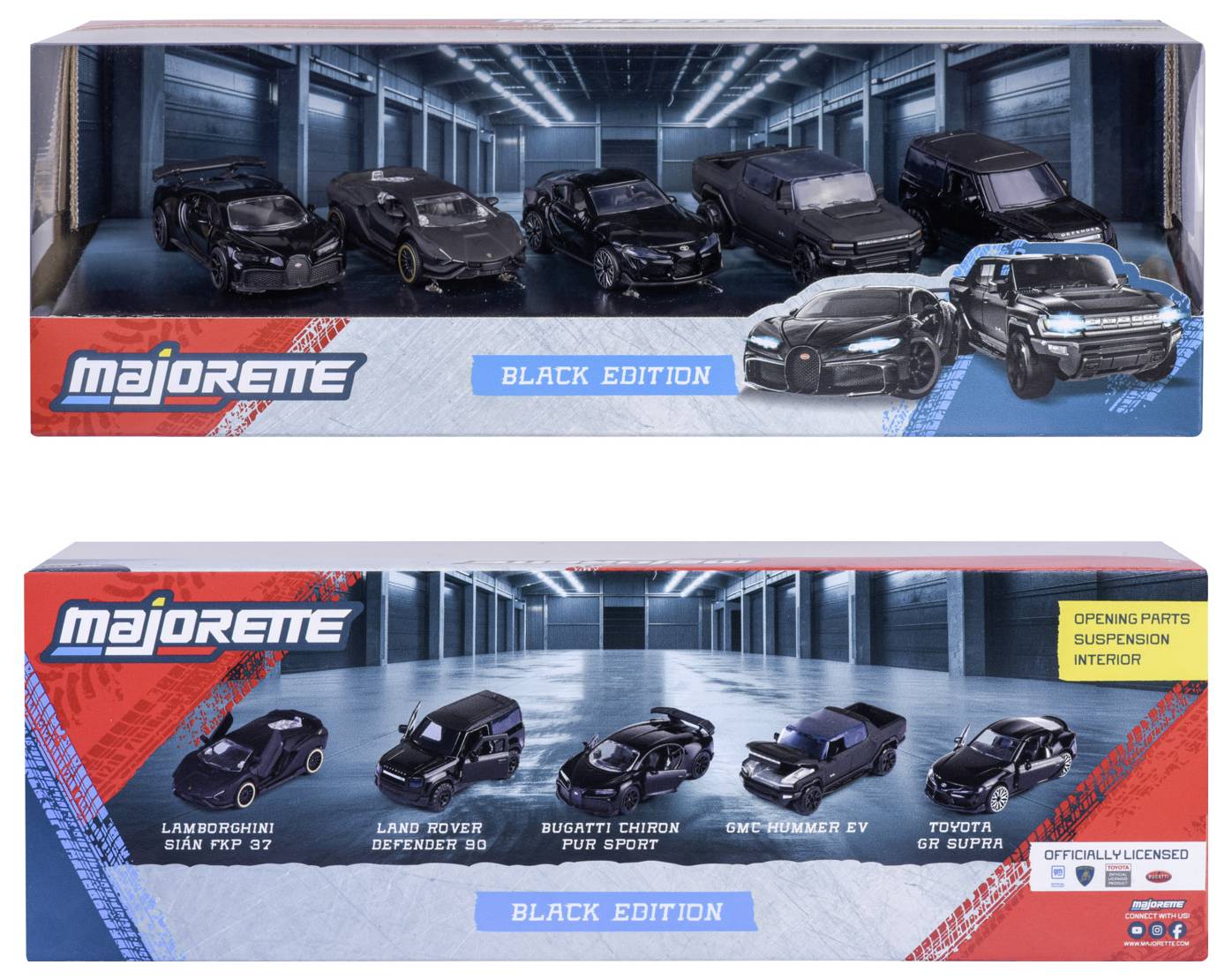 Majorette Bugatti, Lamborghini, Toyota, Land Rover Black Edition 5 Pieces Giftpack Fertigmodell PKW Modell
