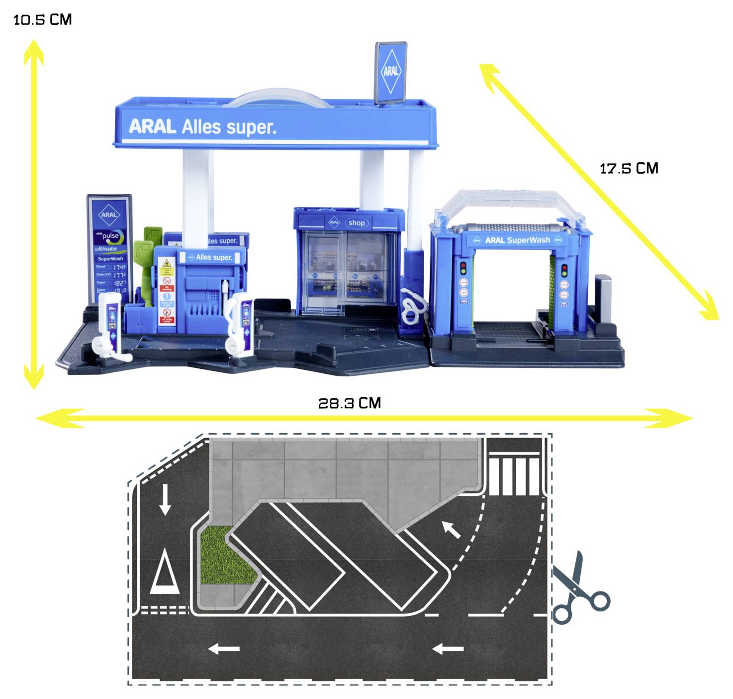 Majorette Petrol Station Aral + 1 Vehicle Tankstellen-Set