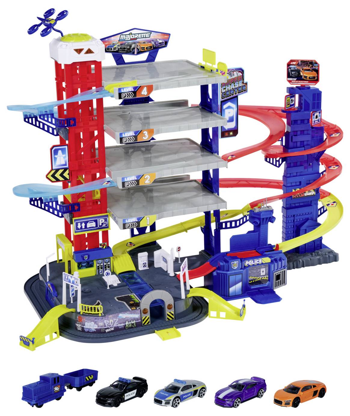 Majorette Audi, Ford Super Chase Center+5 Vehicles Parkgarage