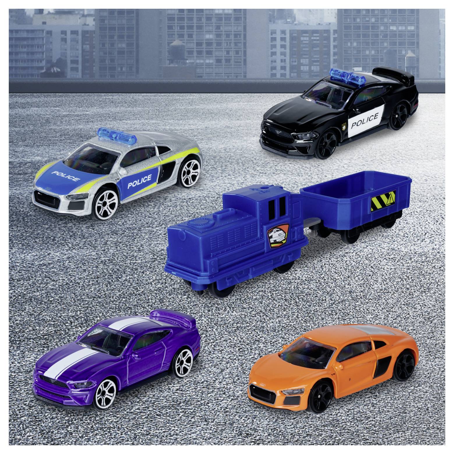 Majorette Audi, Ford Super Chase Center+5 Vehicles Parkgarage