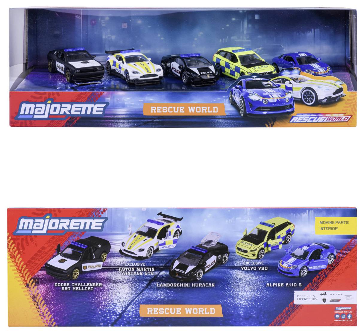 Majorette Lamborghini, Volvo, Aston Martin Rescue World 5 Pieces Giftpack Fertigmodell Einsatzfahrzeug Modell