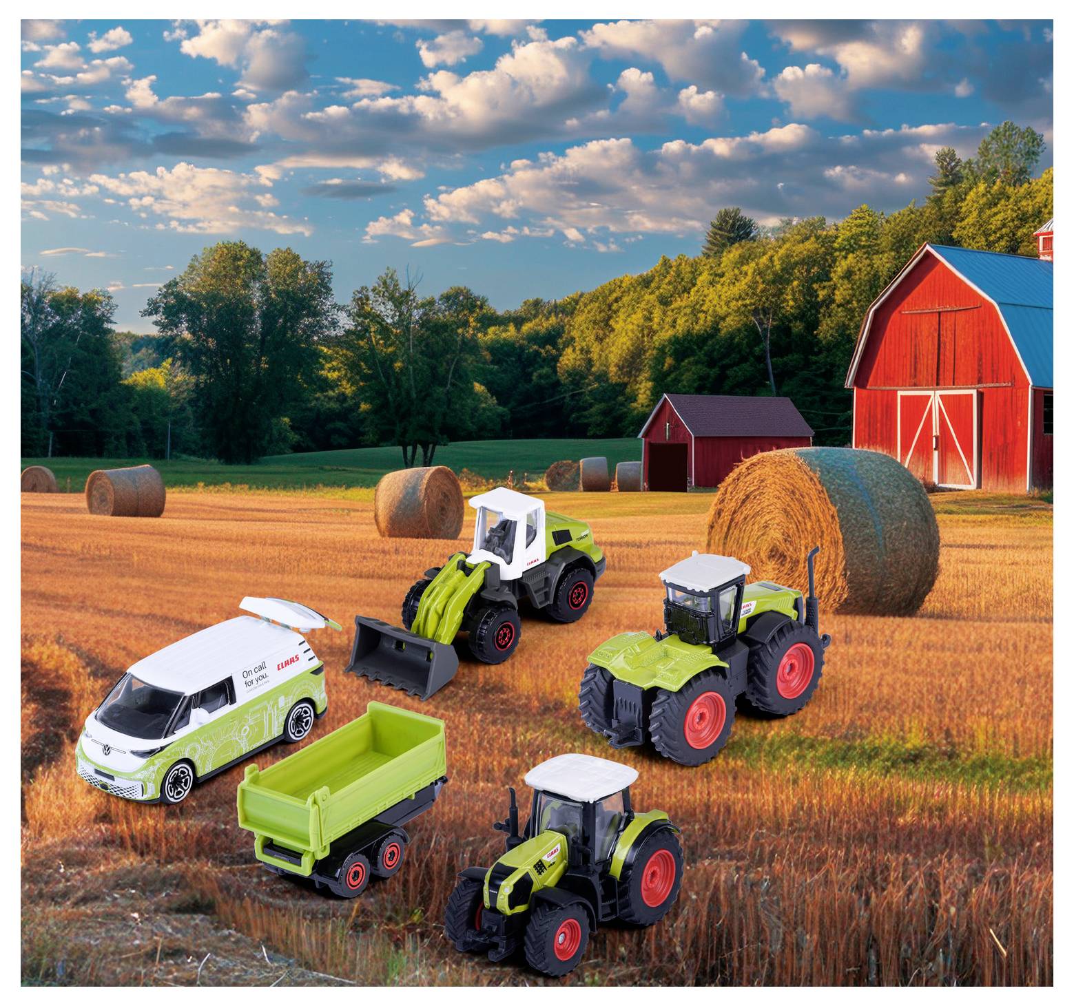 Majorette Claas, Volkswagen (VW) Claas Farm 5 Pieces Giftpack Fertigmodell Landwirtschafts Modell