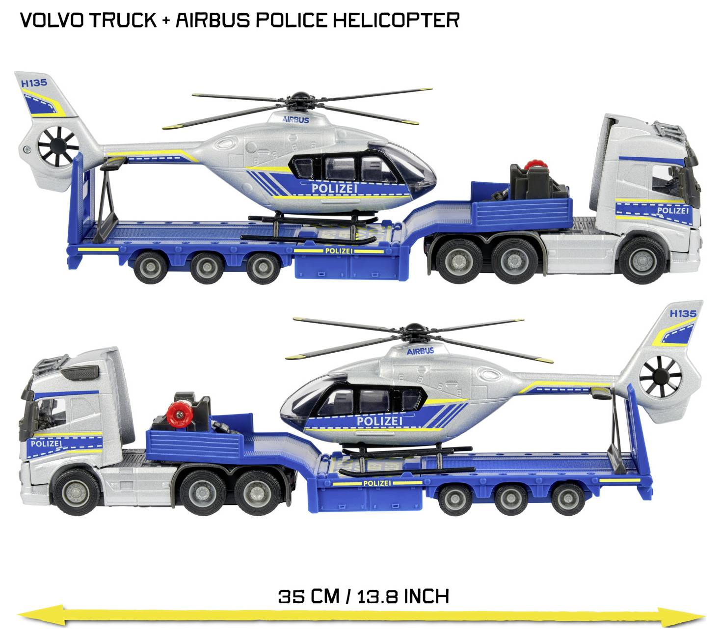 Majorette Volvo Truck + Airbus Police Helicopter Fertigmodell Einsatzfahrzeug Modell