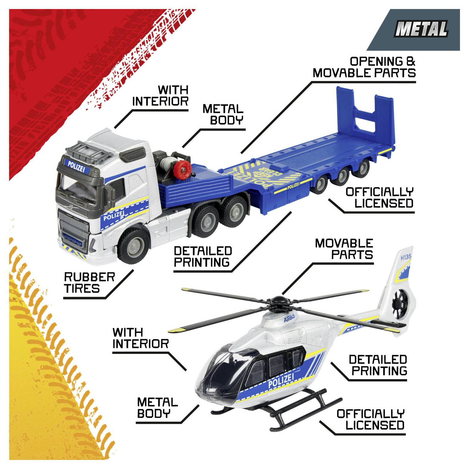 Majorette Volvo Truck + Airbus Police Helicopter Fertigmodell Einsatzfahrzeug Modell