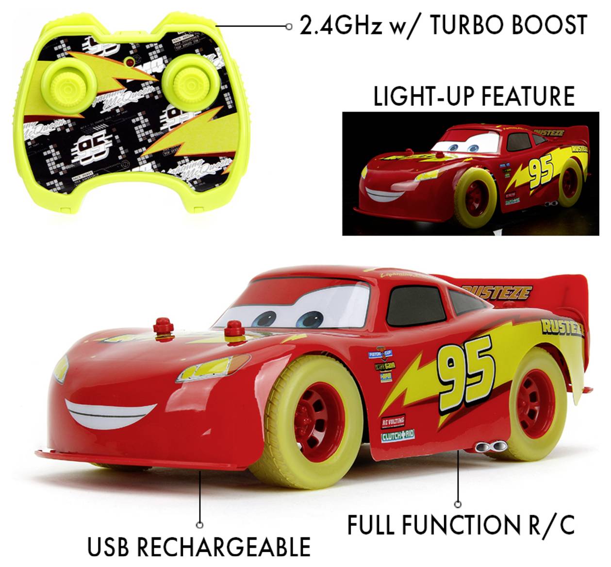 JADA TOYS 9335563314R00 RC Lightning McQueen Glow Racers 1:14 1:14 RC Einsteiger Modellauto Elektro Rennwagen