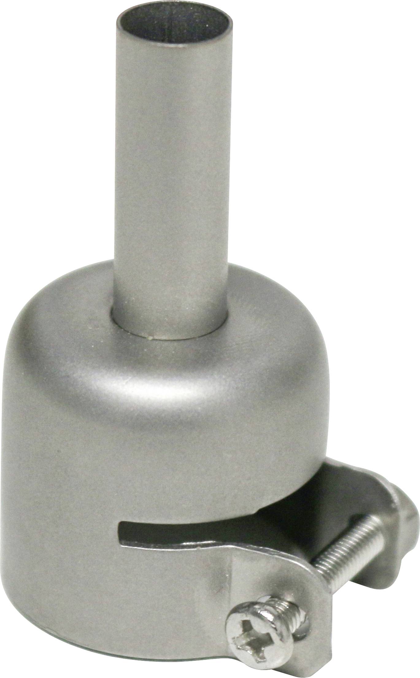 Nahaufnahme einer Metallklemme mit einem zylindrischen Rohr und einer seitlichen Feststellschraube.