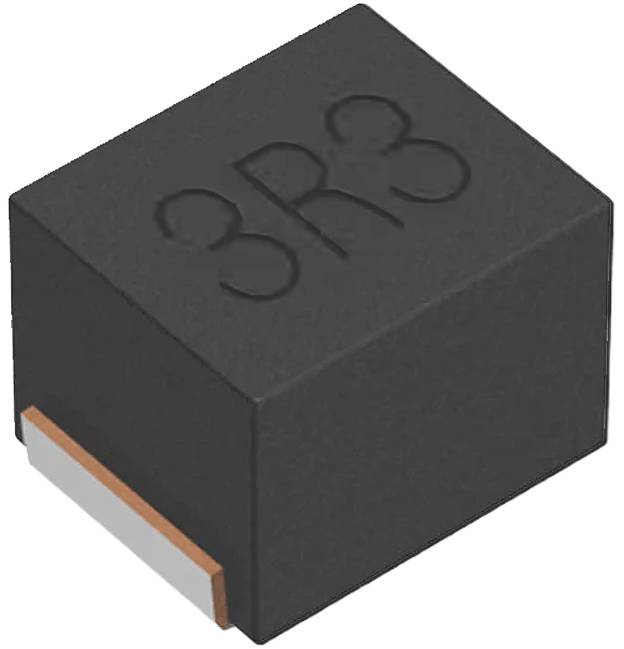 „Eine schwarze elektronische Komponente mit der Beschriftung 3R3 auf der Oberseite, mit einem metallischen Streifen an einer Seite.