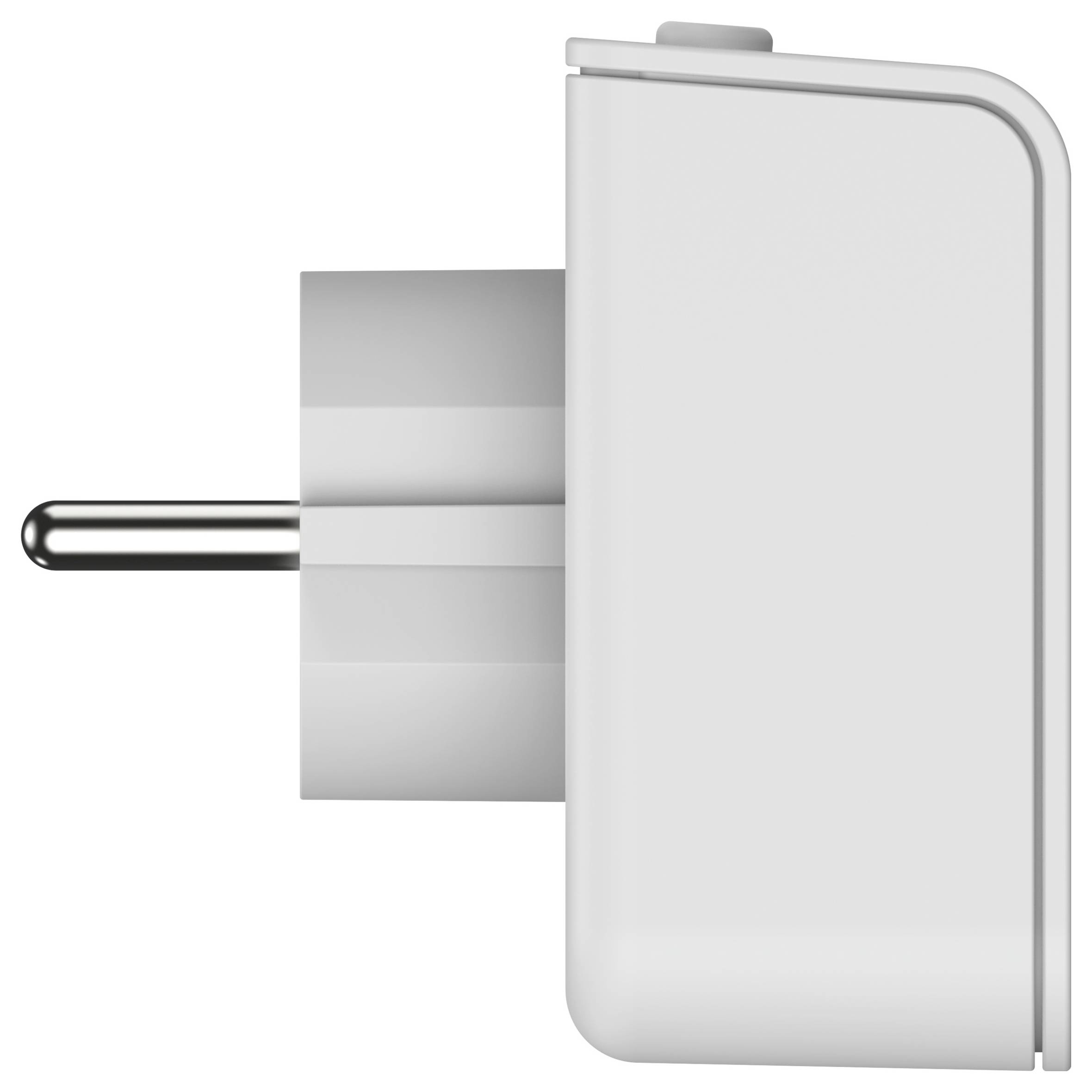 Ein weißes Wandladegerät mit einem europäischen Zweipinnstecker, entwickelt zum Aufladen elektronischer Geräte.