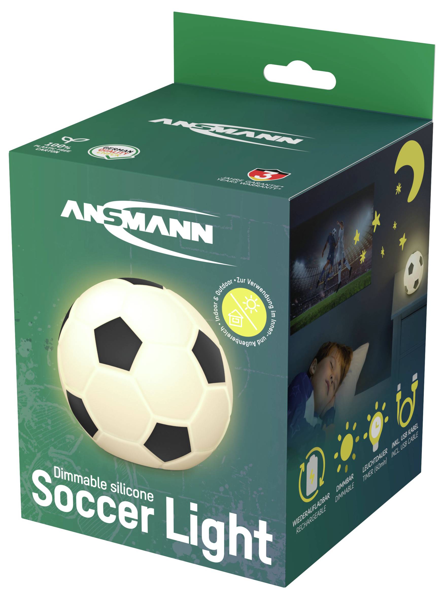 Ansmann LED-Silikonlicht Fußball wiederaufladbar 1800-0099 LED-Leuchtkugel, LED-Nachtlicht LED