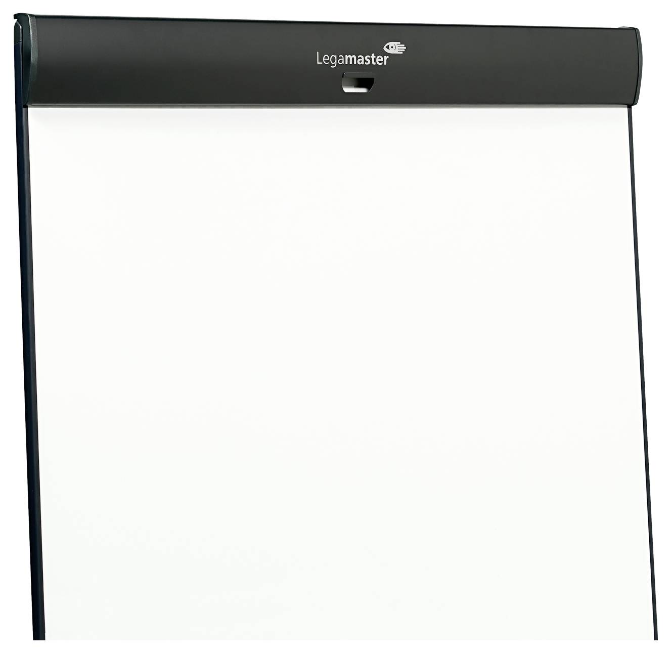 Eine leere Flipchart mit einem schwarzen Kopfbereich, der mit 