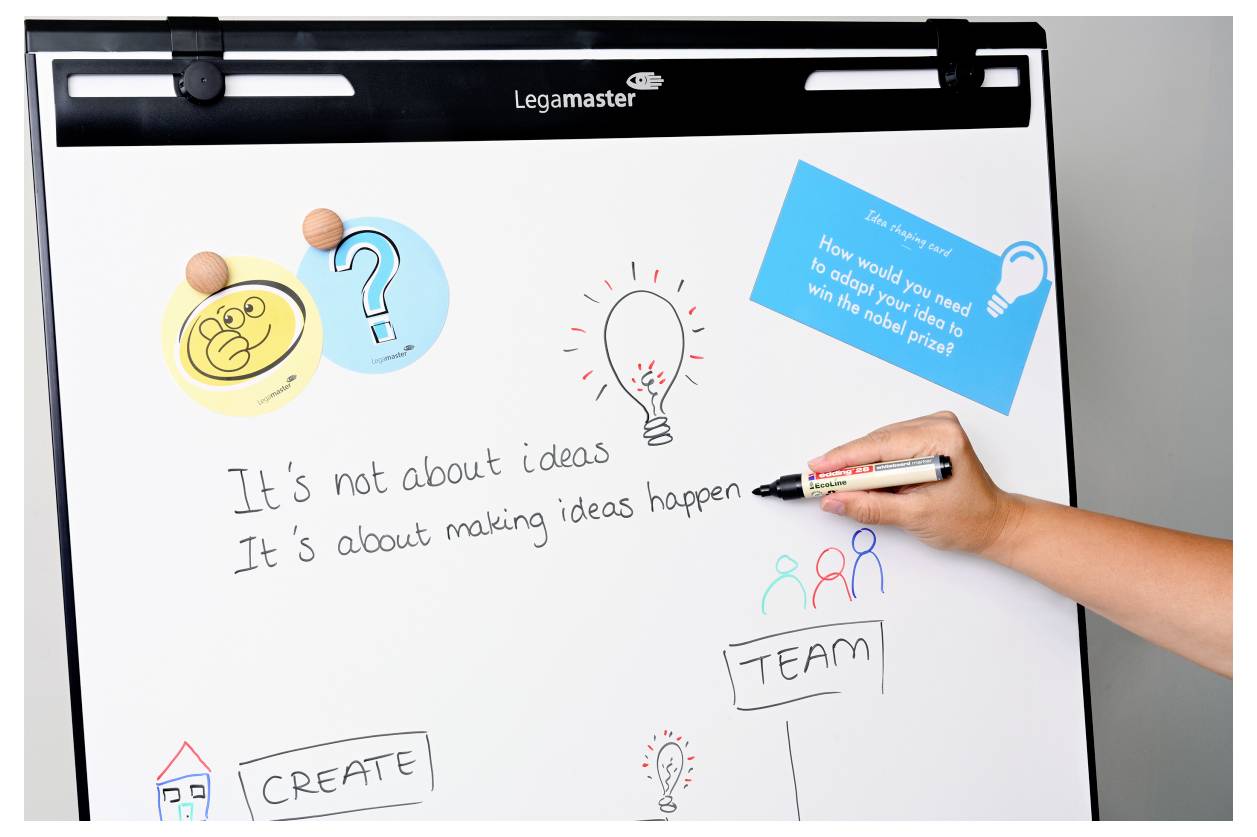 Eine Hand schreibt auf ein Board: 