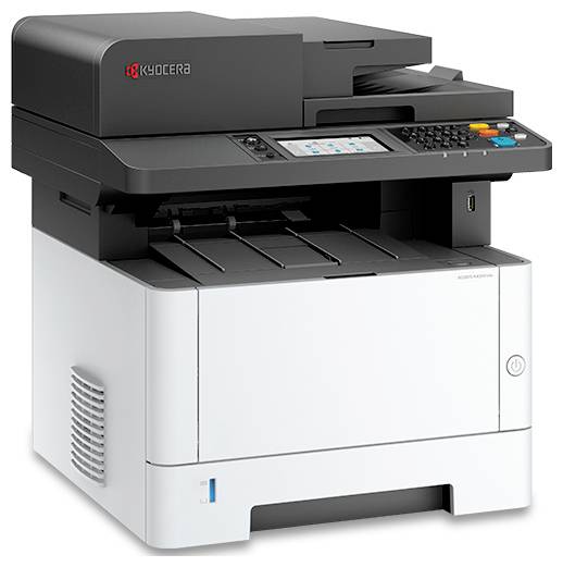 Ein multifunktionales Kyocera-Drucker mit Bedienfeld, ausgestattet mit Tasten und einer digitalen Anzeige, geeignet für den Bürogebrauch.