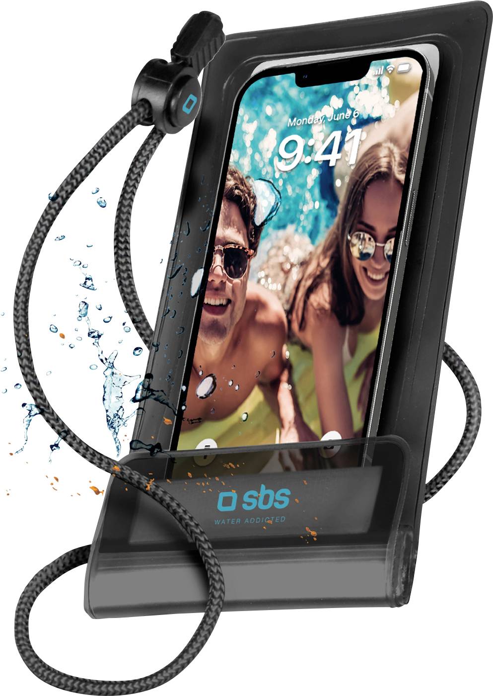 Ein Smartphone mit angebrachtem Selfie-Licht zeigt eine Person, die eine Kaugummablase bläst, eine Sonnenbrille trägt und einen gelben Hoodie anhat.