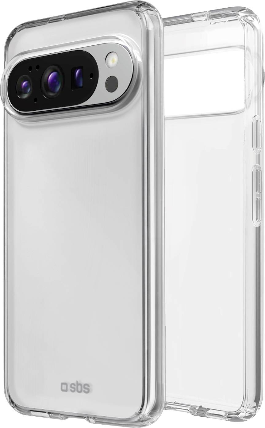 Transparente Handyhülle, die auf der Vorder- und Rückseite eines Smartphones angezeigt wird und die Kameraaussparung und das durchsichtige Design hervorhebt.