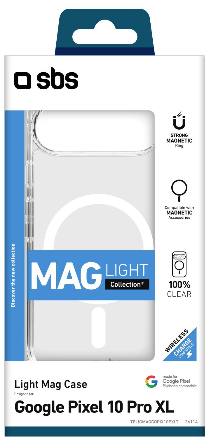 Verpackung für SBS LockPro Case mit patentiertem Schließmechanismus. Zeigt ein iPhone 16 Pro Case mit seiner Sperrfunktion.
