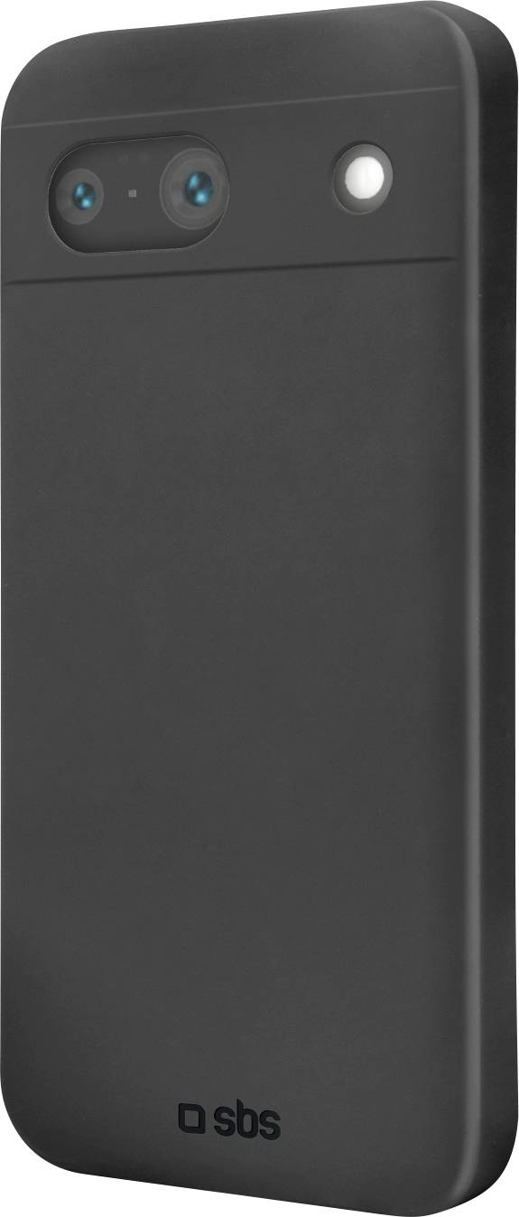 Ein schlankes, schwarzes Smartphone-Case wird gezeigt, das zwei Kamera-Aussparungen und eine Blitzöffnung auf der Rückseite aufweist. Das Markenlogo ist unten sichtbar.