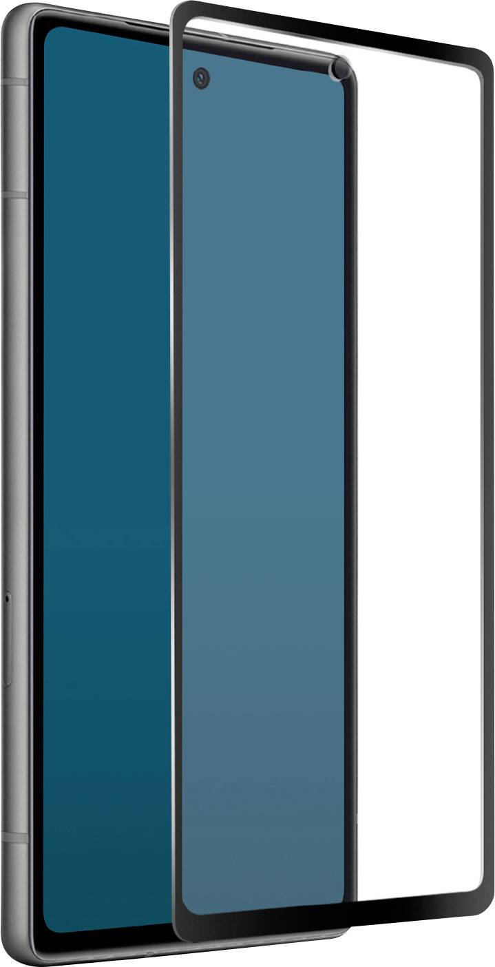 Smartphone mit einem vollständigen Displayschutz aus gehärtetem Glas, der über dem Display schwebt und die kantenlose Displayabdeckung zeigt.