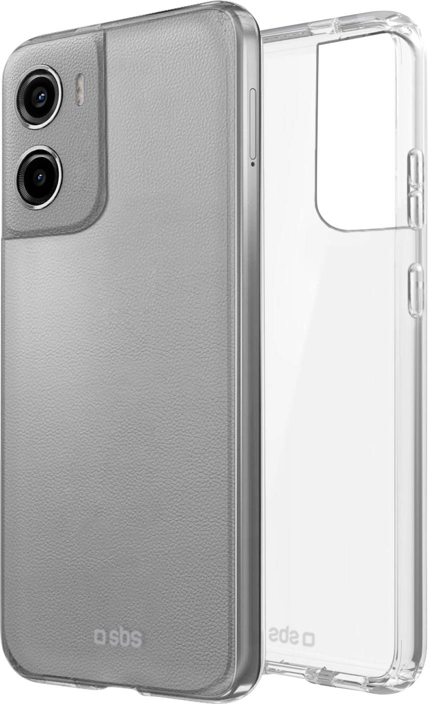 Zwei transparente Handyhüllen werden gezeigt, eine klare und eine mit strukturierter Rückseite, konzipiert für ein Smartphone mit Doppelkamera.