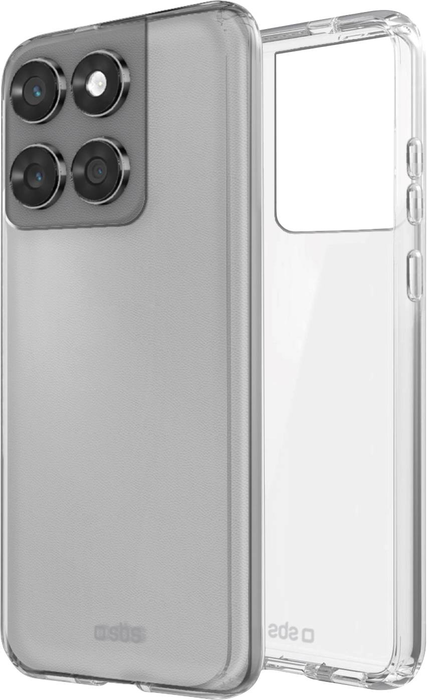 Transparente Handyhülle mit vier Kameraausschnitten auf der Rückseite eines Telefons, die die Transparenz und das Design der Hülle hervorhebt.