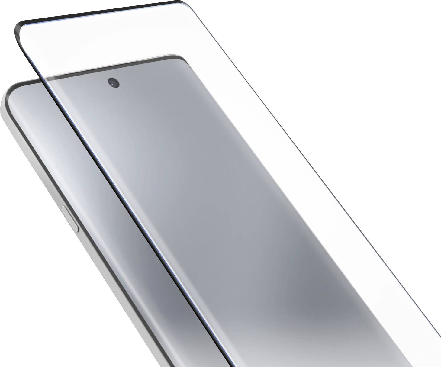 Ein Smartphone mit einem hellgrünen Display ist mit einer transparenten Displayschutzfolie überzogen, die sein schlankes Design und die abgerundeten Kanten hervorhebt.