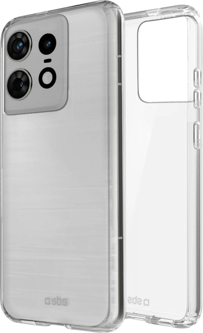 Ein durchsichtiges Smartphone-Hülle zeigt Langlebigkeit und schlankes Design, auf einem Telefon mit Dreifach-Kamera-Aufbau montiert, im minimalistischen Stil.