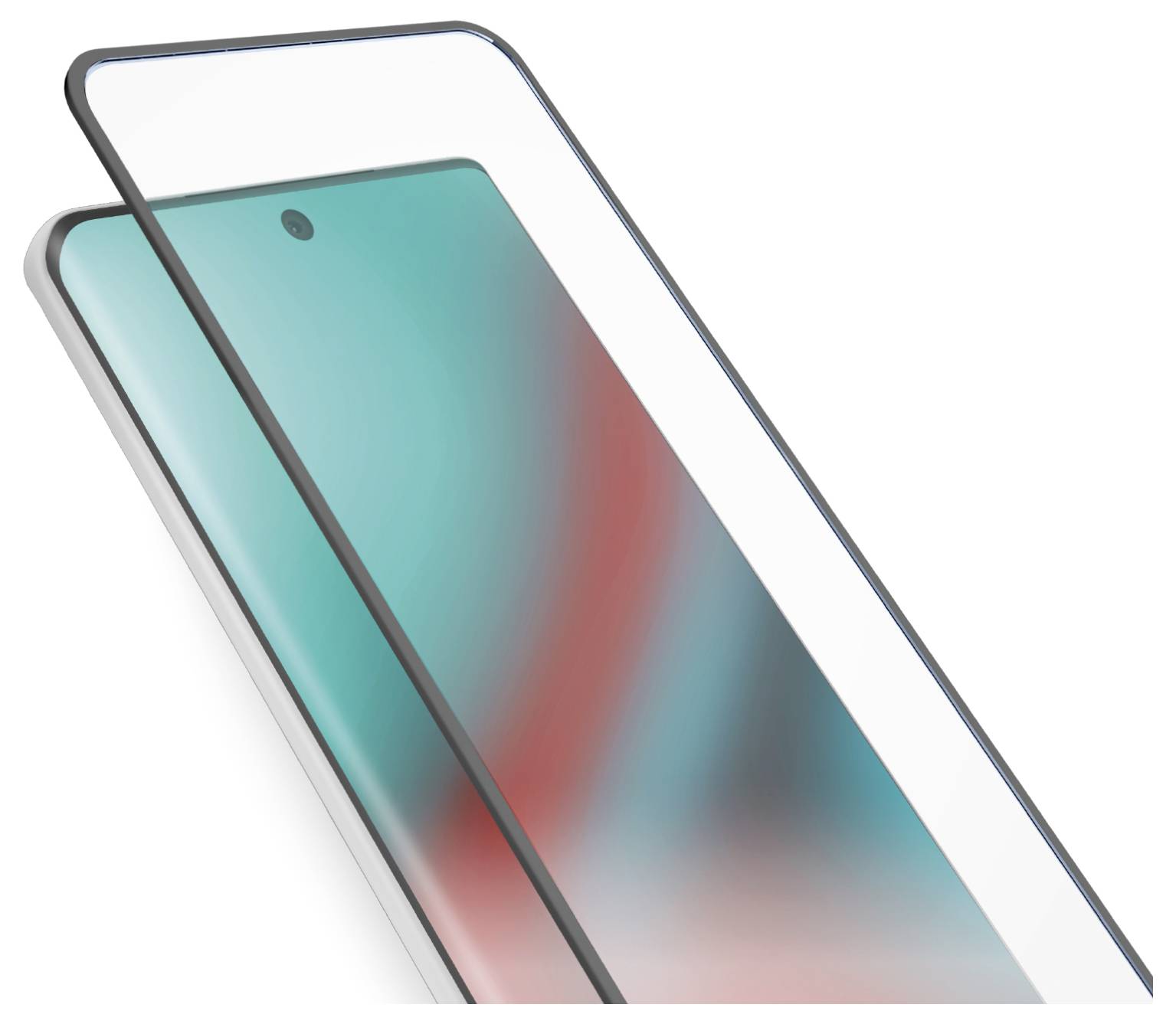 Ein Smartphone mit einem farbigen Bildschirm und einem Displayschutz, der die Anzeige teilweise abdeckt.