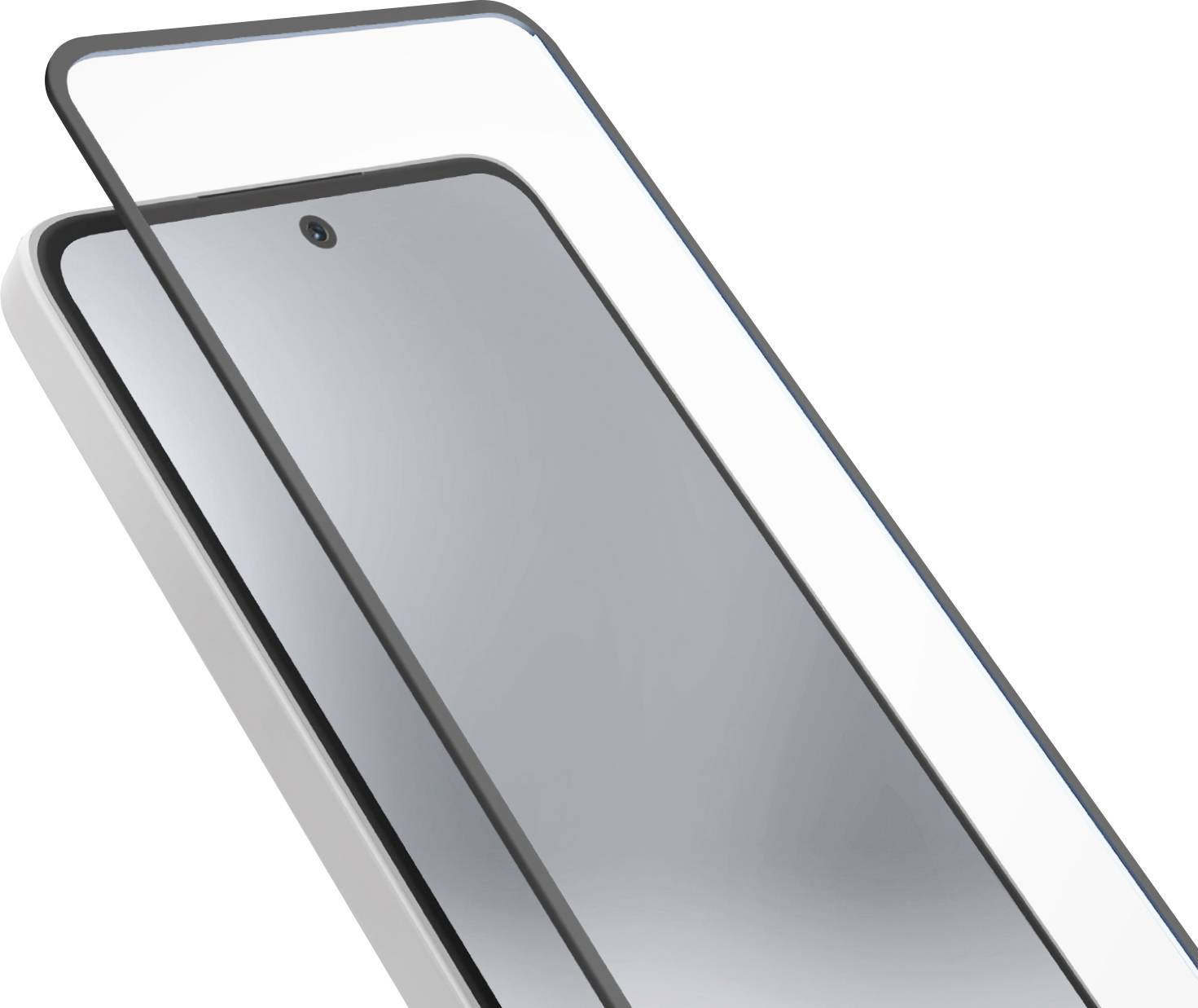 Ein Smartphone, auf das gerade eine Displayschutzfolie angebracht wird, mit perfekter, nahtloser Passform auf dem Bildschirm des Geräts.