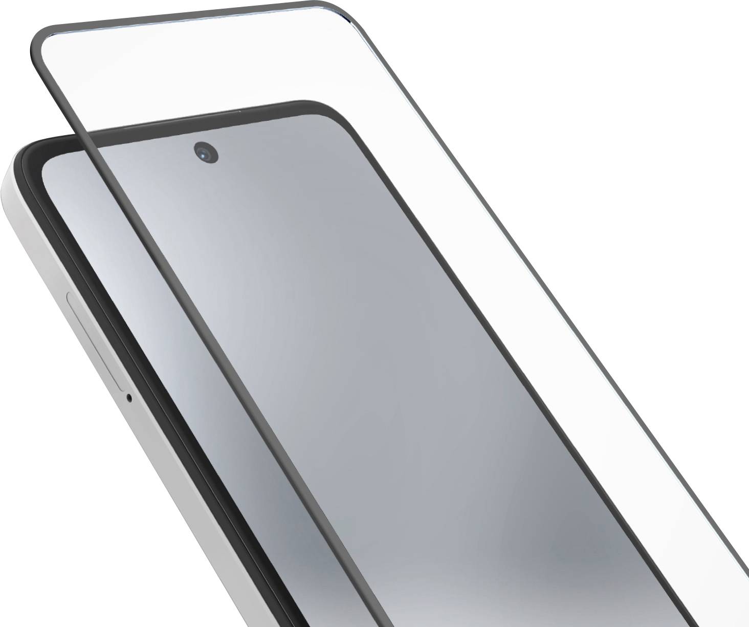 Schwarze Handyhülle mit Kameraaussparung neben einem silbernen Smartphone, das die Dreifach-Kamera des Telefons zeigt.