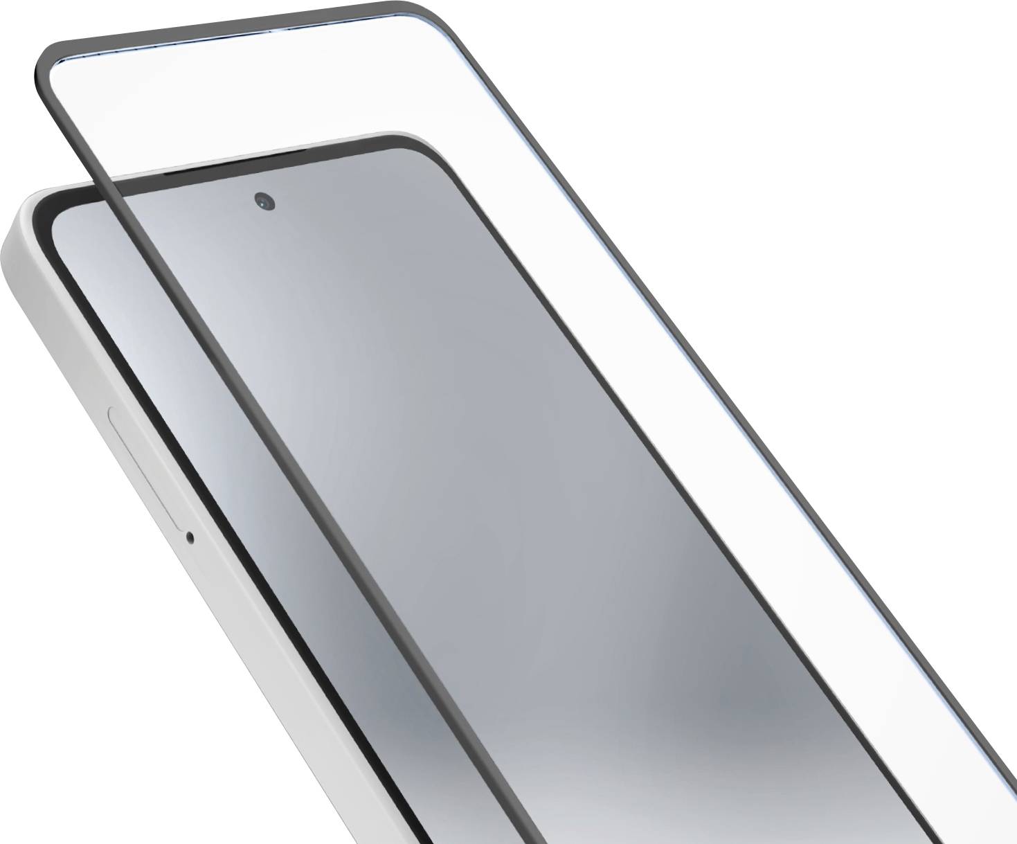 Transparente Handyhülle mit einem Telefon mit vier hinteren Kameraobjektiven. Die Hülle verfügt über präzise Ausschnitte für die Kamera und Tasten.