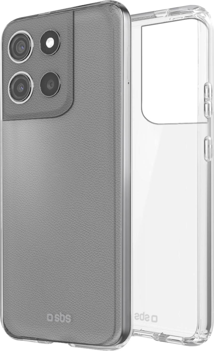 Ein klares Smartphone-Case mit strukturiertem Rücken wird gezeigt, das drei Kameraausschnitte aufweist. Es ist für Schutz konzipiert und zeigt gleichzeitig das Design des Telefons.